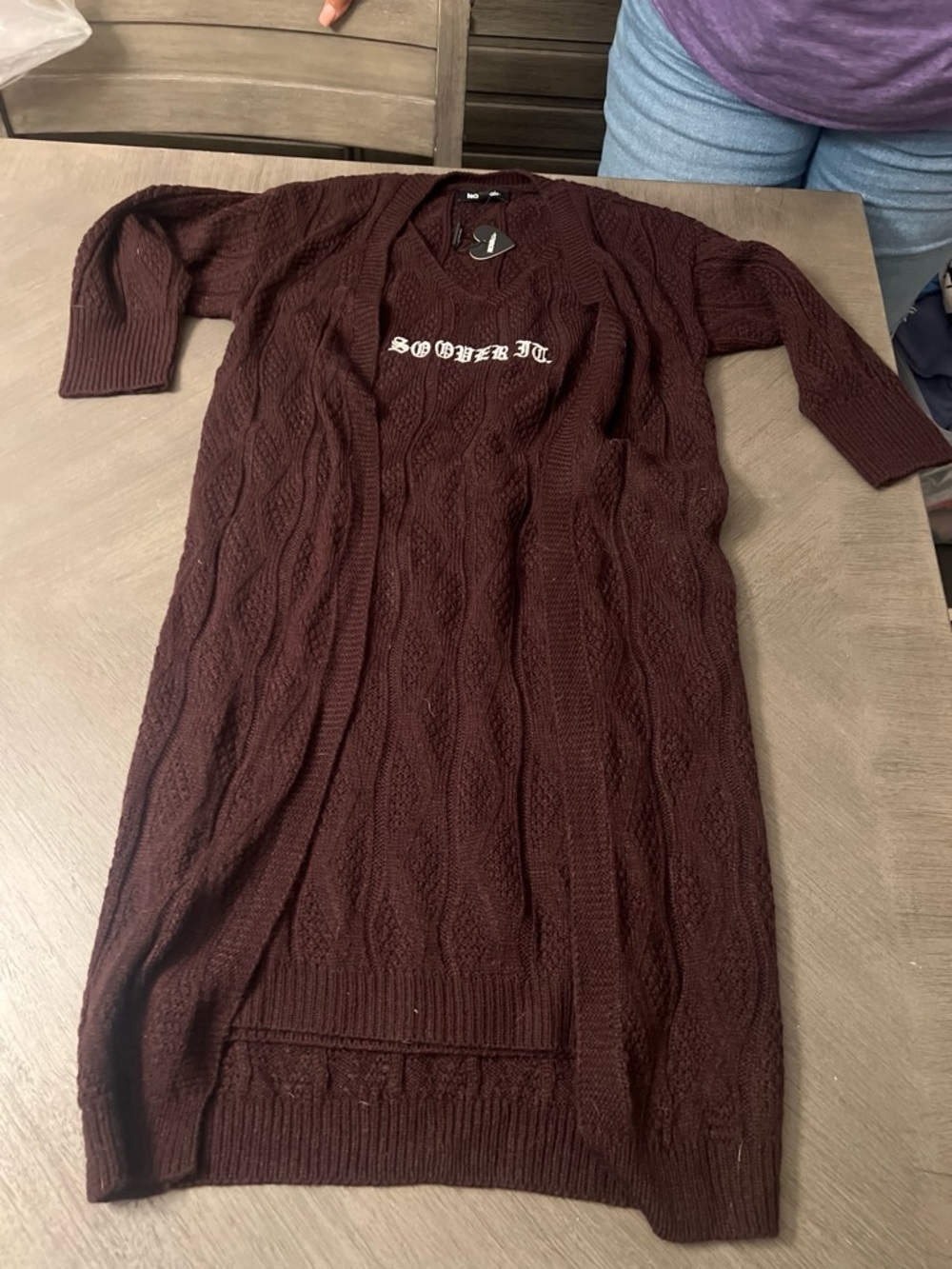 Fashion Nova Long Cable-Knit Cardigan Sweater - Burgundy